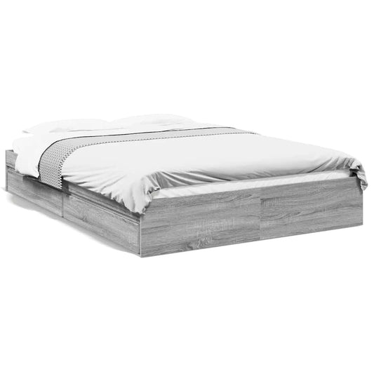 Bed Frame with Drawers without Mattress Grey Sonoma 150x200 cm King Size