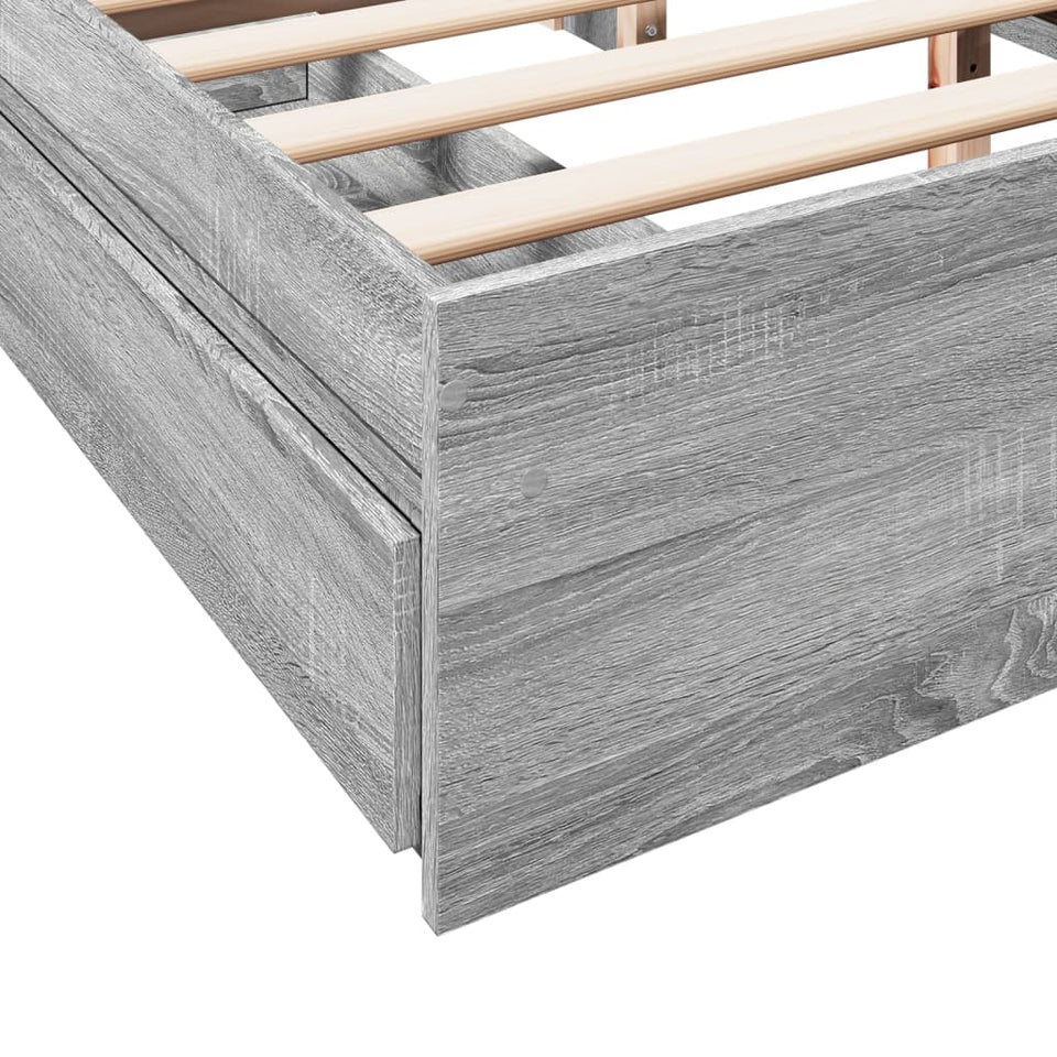 Bed Frame with Drawers without Mattress Grey Sonoma 150x200 cm King Size