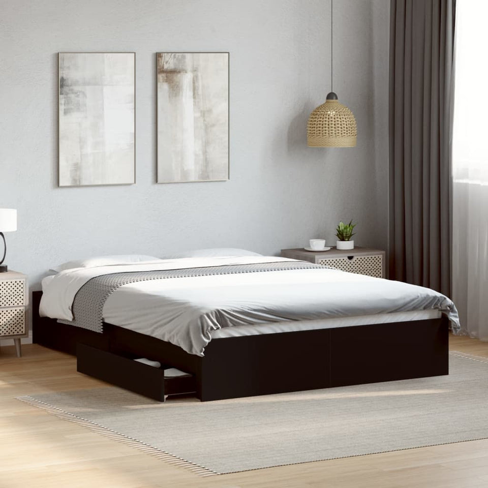 Bed Frame with Drawers without Mattress Black 140x200 cm