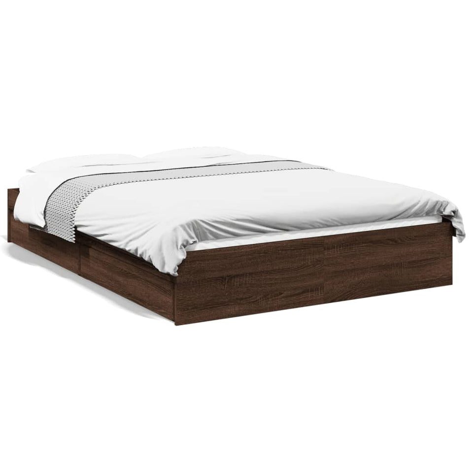 Bed Frame with Drawers without Mattress Brown Oak 140x200 cm