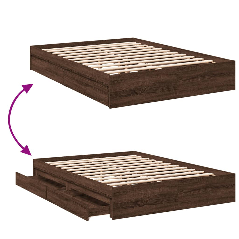 Bed Frame with Drawers without Mattress Brown Oak 140x200 cm