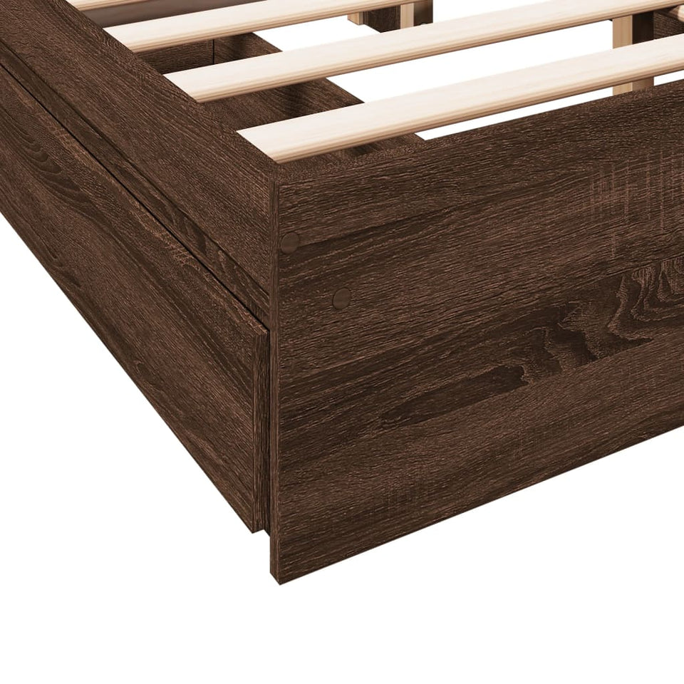 Bed Frame with Drawers without Mattress Brown Oak 140x200 cm