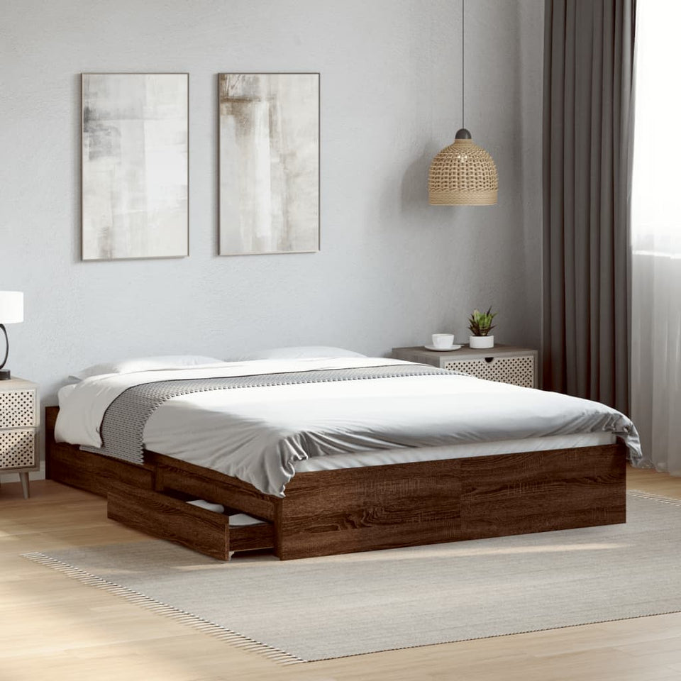 Bed Frame with Drawers without Mattress Brown Oak 140x200 cm