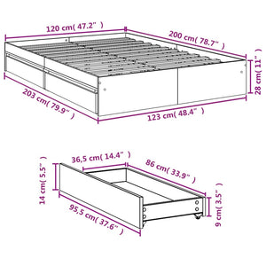 Bed Frame with Drawers without Mattress Black 120x200 cm