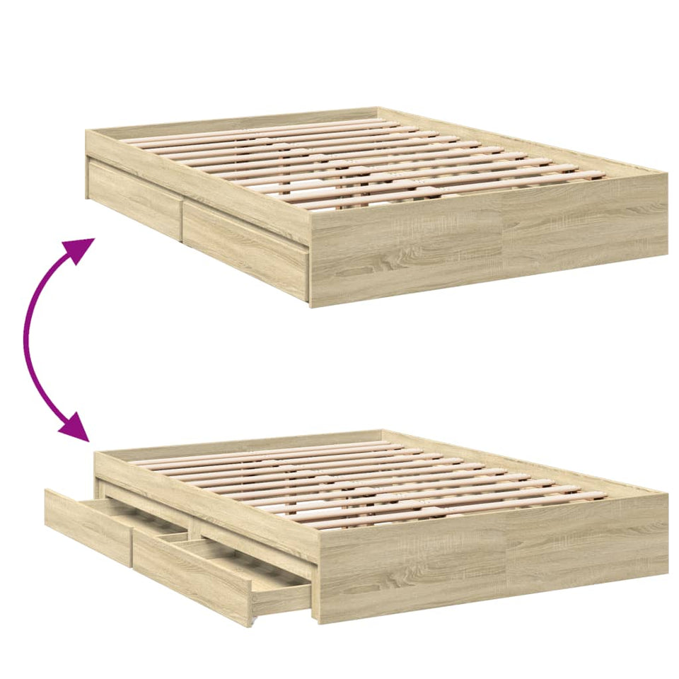 Bed Frame with Drawers without Mattress Sonoma Oak 120x200 cm