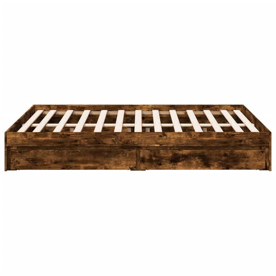 Bed Frame with Drawers without Mattress Smoked Oak 120x200 cm