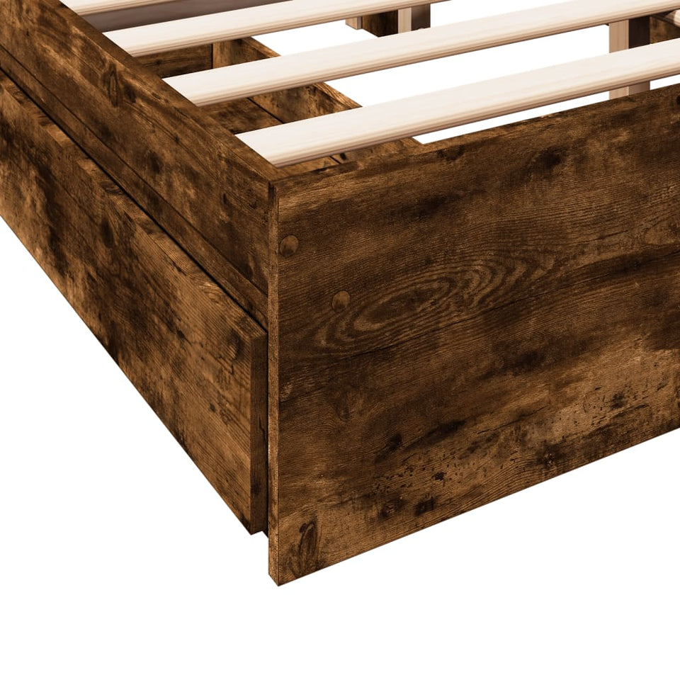 Bed Frame with Drawers without Mattress Smoked Oak 120x200 cm