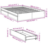 Bed Frame with Drawers without Mattress Smoked Oak 120x200 cm