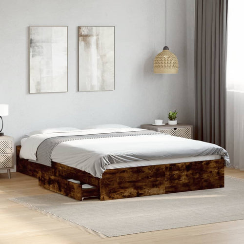 Bed Frame with Drawers without Mattress Smoked Oak 120x200 cm