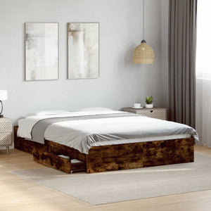 Bed Frame with Drawers without Mattress Smoked Oak 120x200 cm