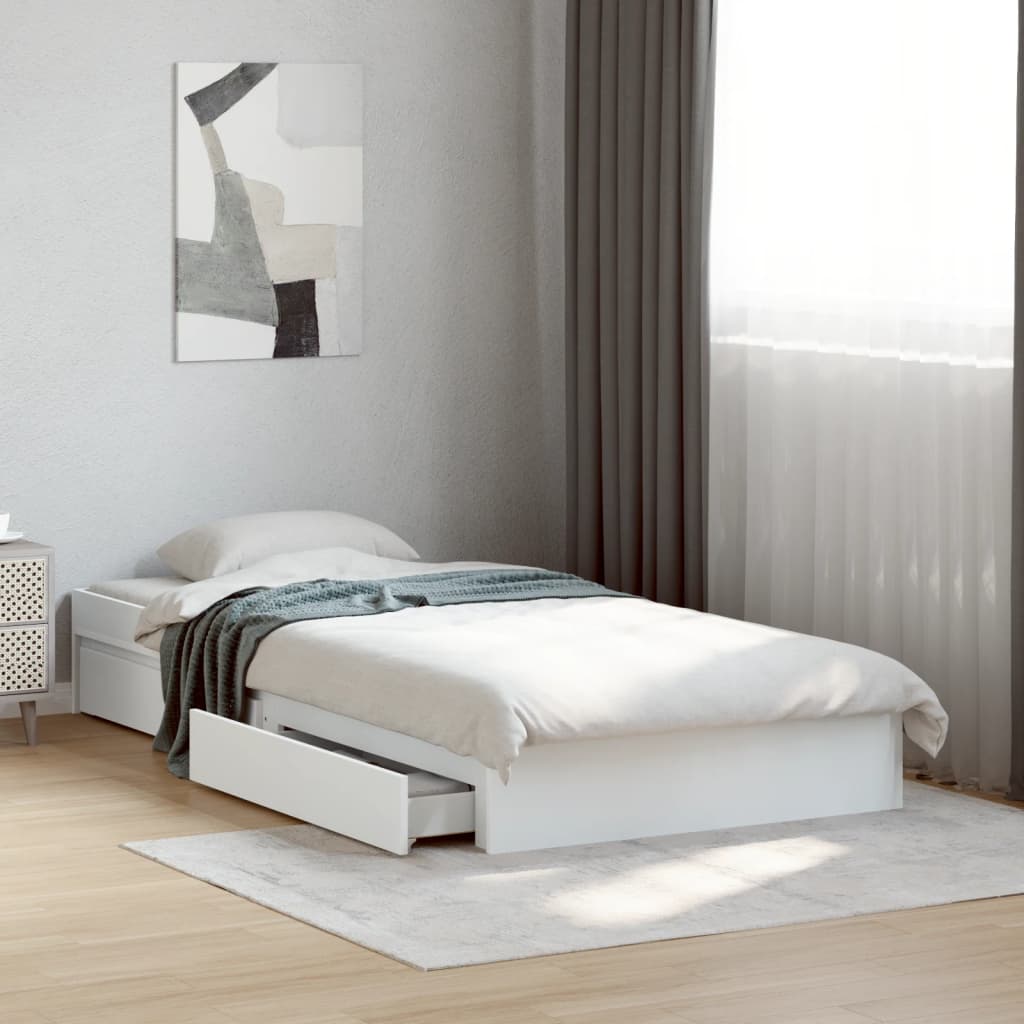Bed Frame with Drawers without Mattress White 100x200 cm