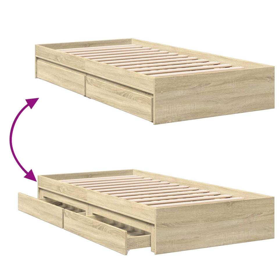 Bed Frame with Drawers without Mattress Sonoma Oak 100x200 cm