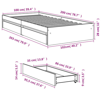 Bed Frame with Drawers without Mattress Concrete Grey 100x200 cm