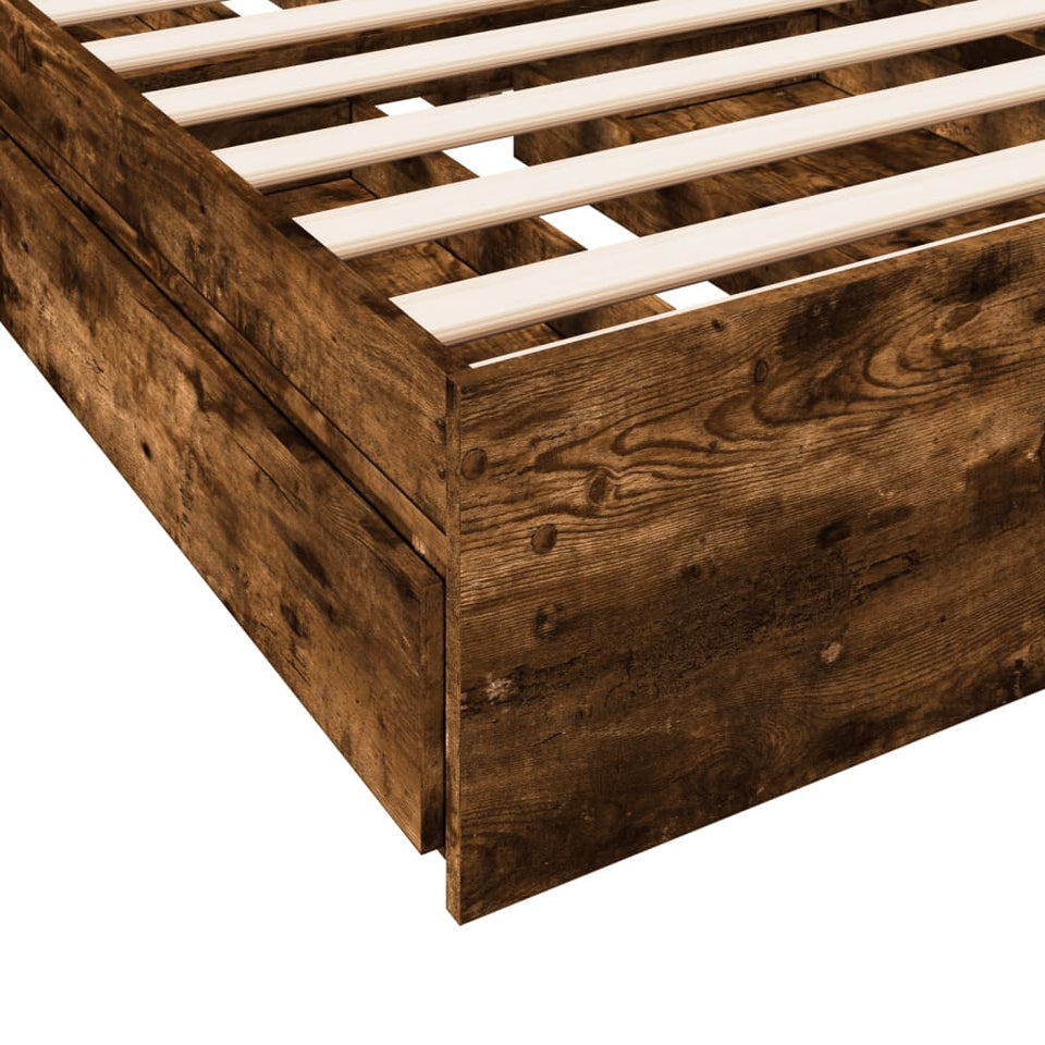 Bed Frame with Drawers Smoked Oak 100x200 cm Engineered Wood