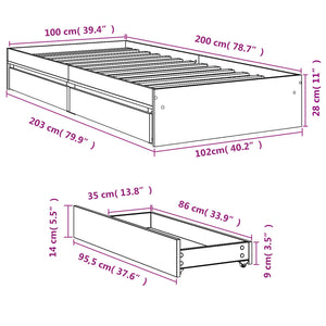 Bed Frame with Drawers Smoked Oak 100x200 cm Engineered Wood