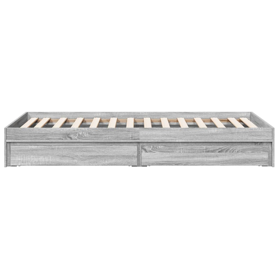 Bed Frame with Drawers without Mattress Grey Sonoma 100x200 cm