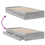 Bed Frame with Drawers without Mattress Grey Sonoma 100x200 cm