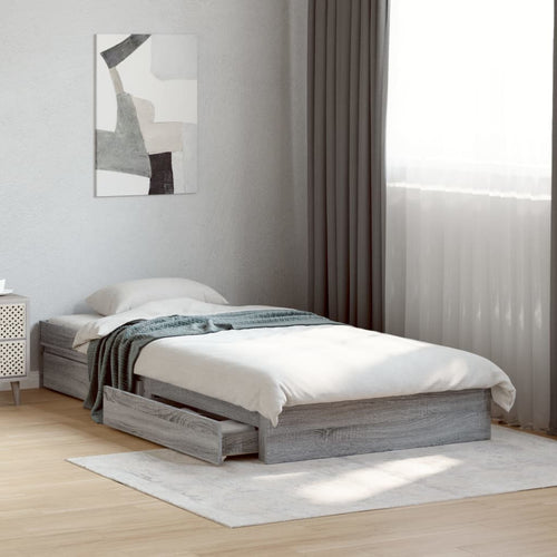 Bed Frame with Drawers without Mattress Grey Sonoma 100x200 cm