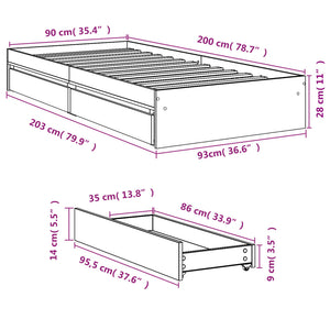 Bed Frame with Drawers White 90x200 cm Engineered Wood