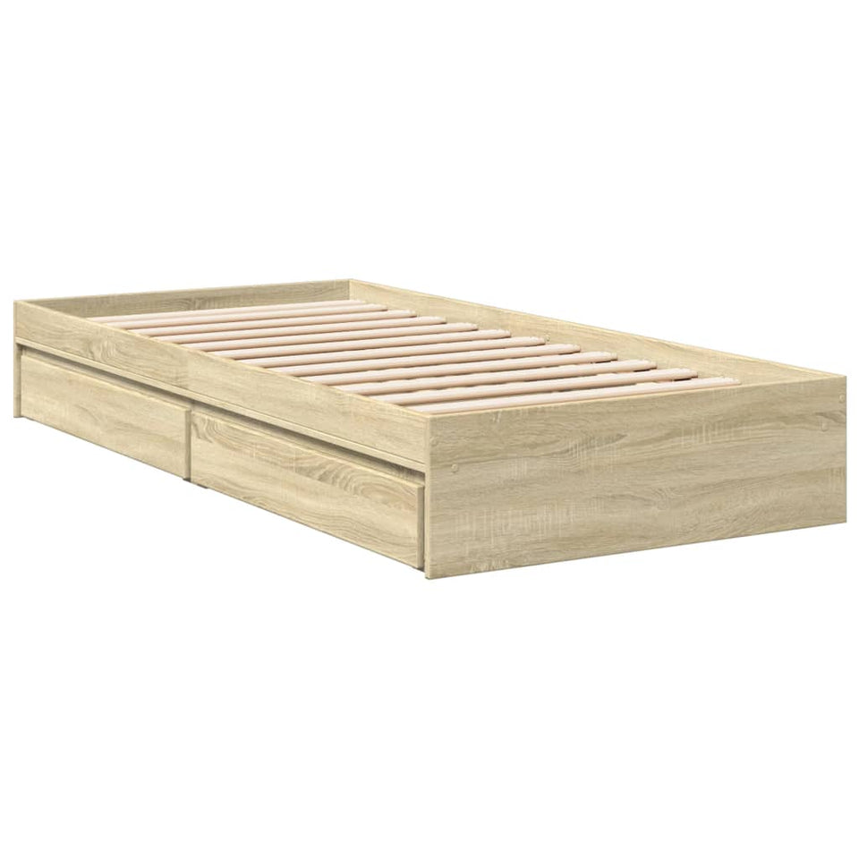 Bed Frame with Drawers without Mattress Sonoma Oak 90x200 cm