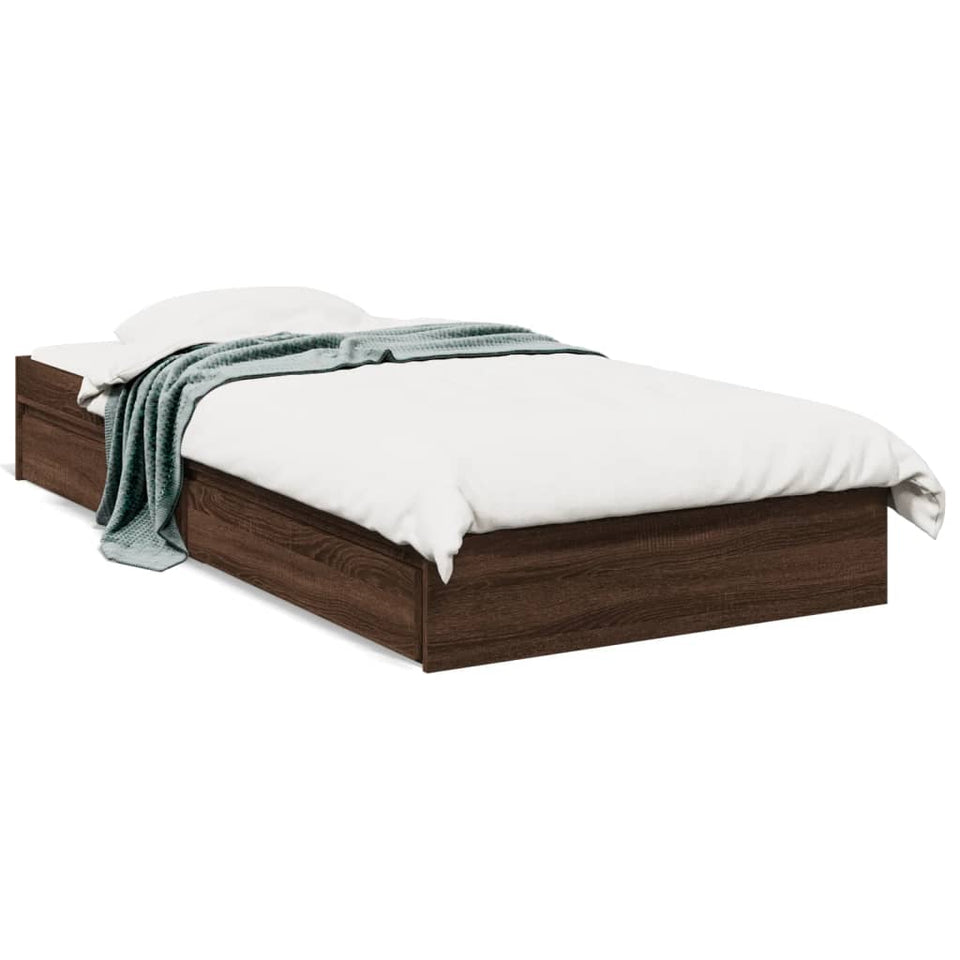 Bed Frame with Drawers without Mattress Brown Oak 90x200 cm