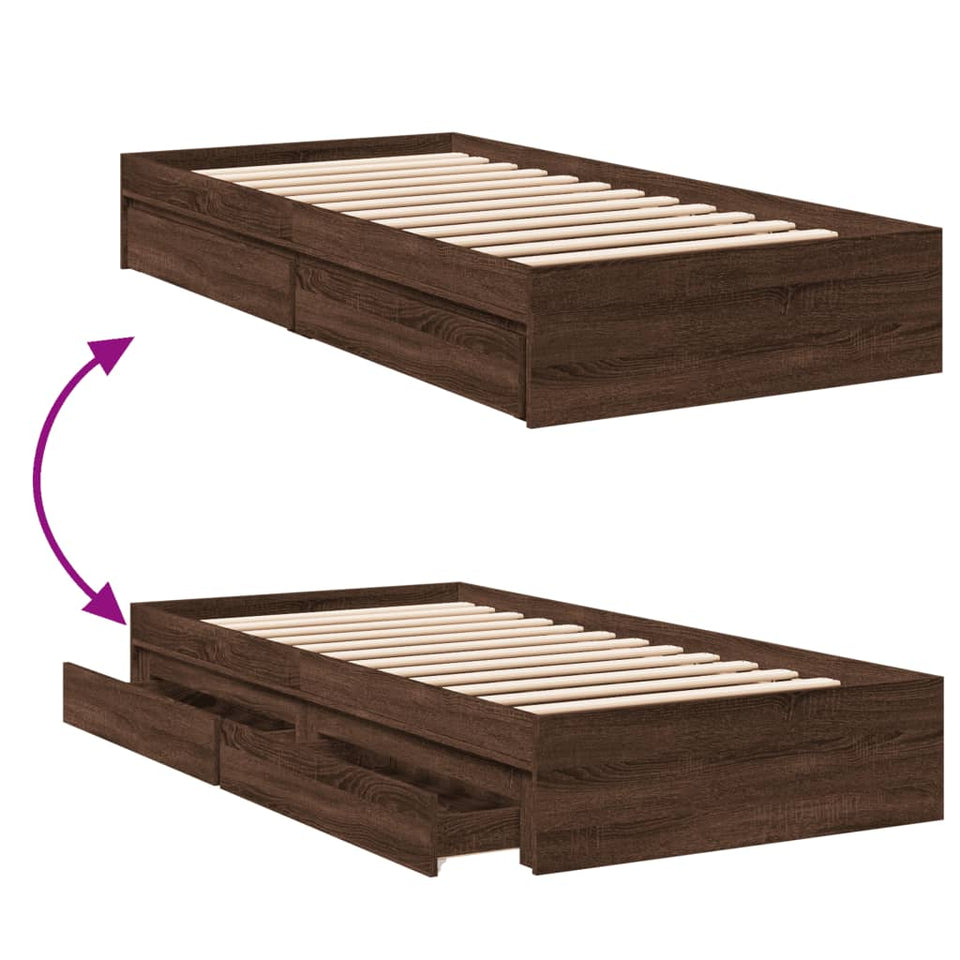 Bed Frame with Drawers without Mattress Brown Oak 90x200 cm