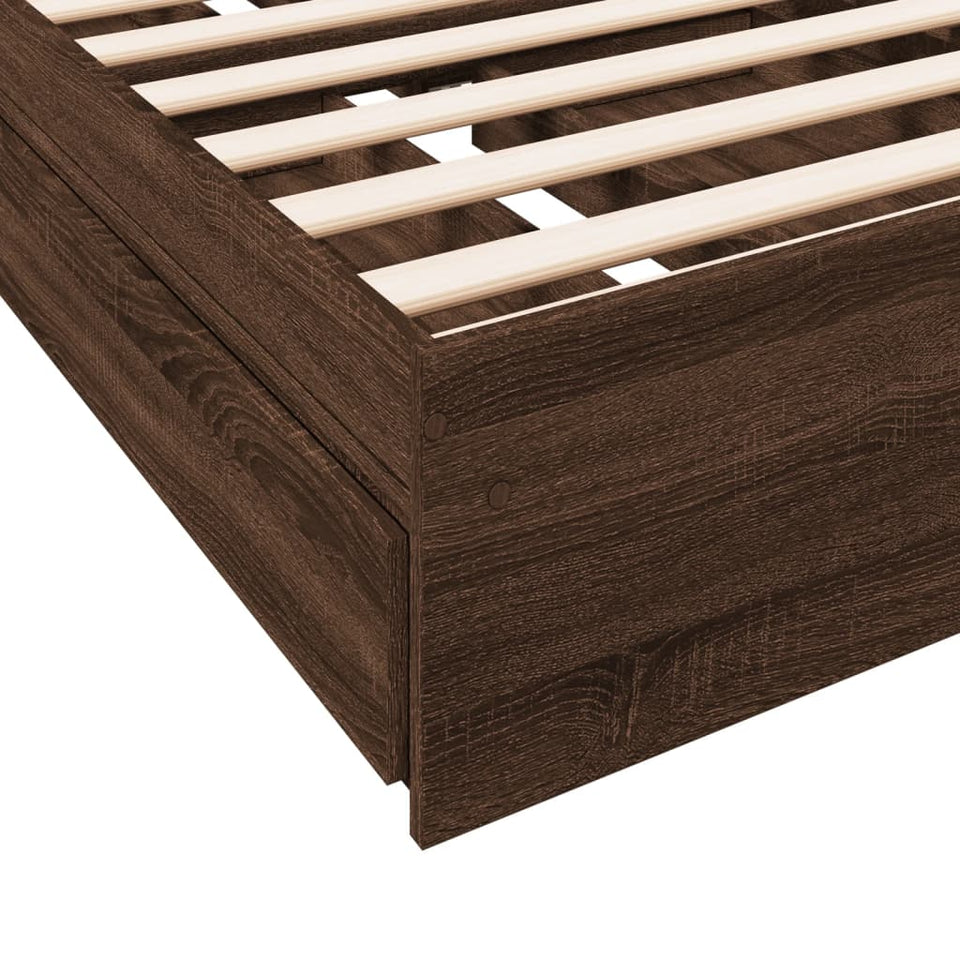 Bed Frame with Drawers without Mattress Brown Oak 90x200 cm