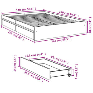 Bed Frame with Drawers without Mattress Sonoma Oak 140x190 cm