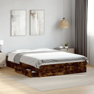 Bed Frame with Drawers without Mattress Smoked Oak 140x190 cm