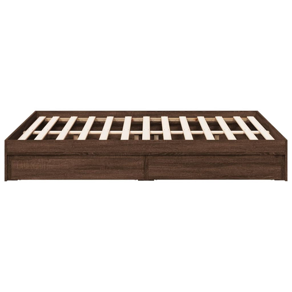 Bed Frame with Drawers without Mattress Brown Oak 140x190 cm