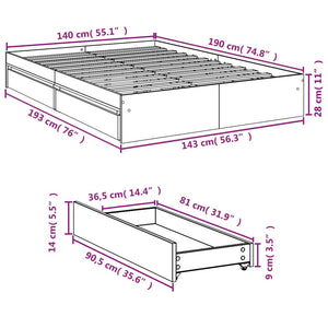 Bed Frame with Drawers without Mattress Brown Oak 140x190 cm