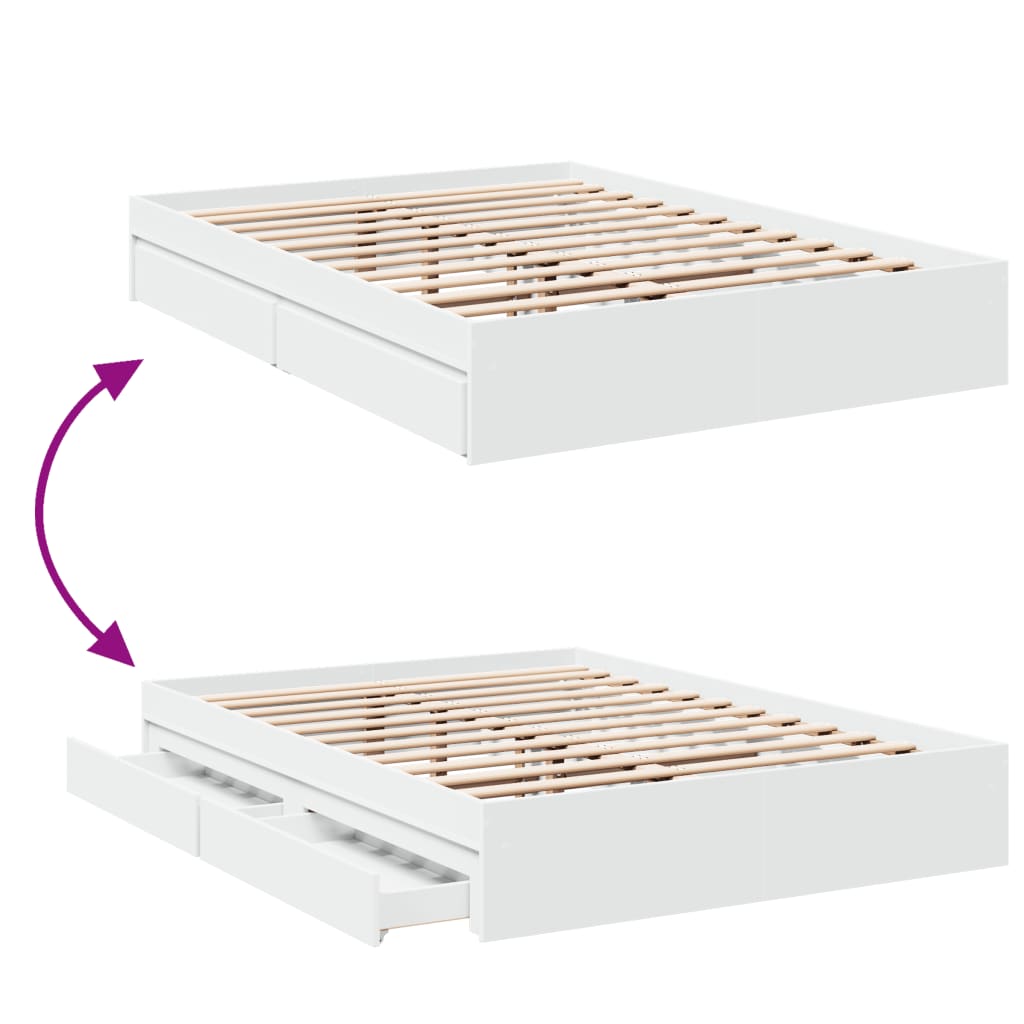 Bed Frame with Drawers without Mattress White 135x190 cm Double
