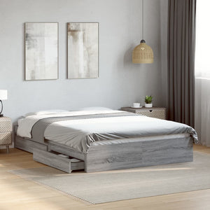 Bed Frame with Drawers without Mattress Grey Sonoma 135x190 cm Double