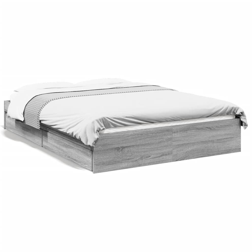 Bed Frame with Drawers without Mattress Grey Sonoma 120x190 cm Small Double