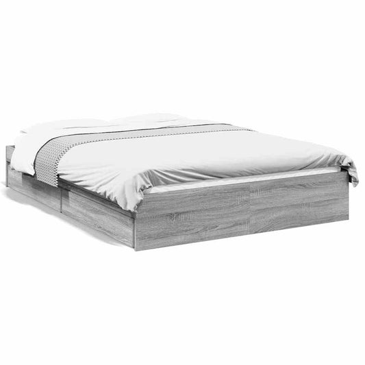 Bed Frame with Drawers without Mattress Grey Sonoma 120x190 cm Small Double