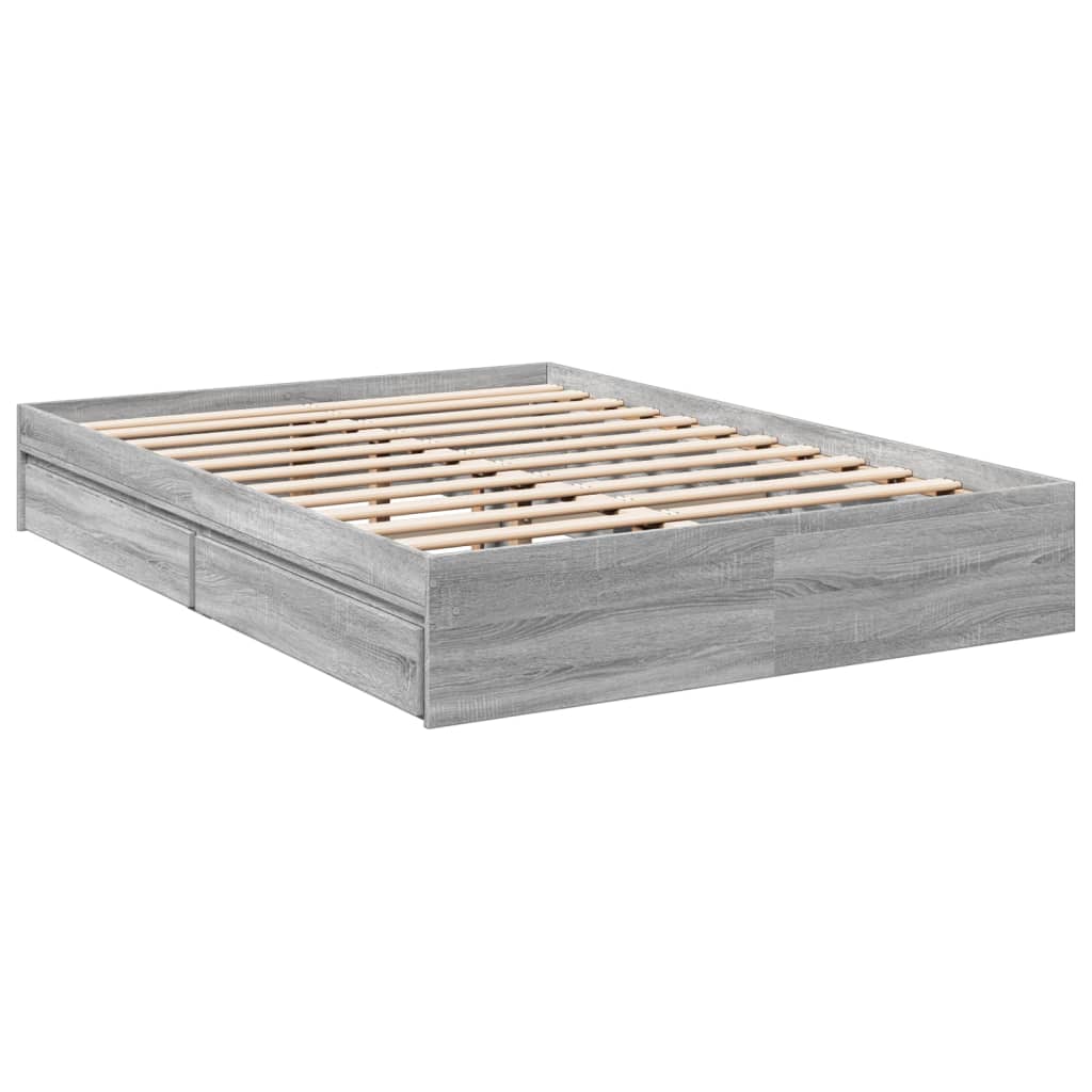 Bed Frame with Drawers without Mattress Grey Sonoma 120x190 cm Small Double
