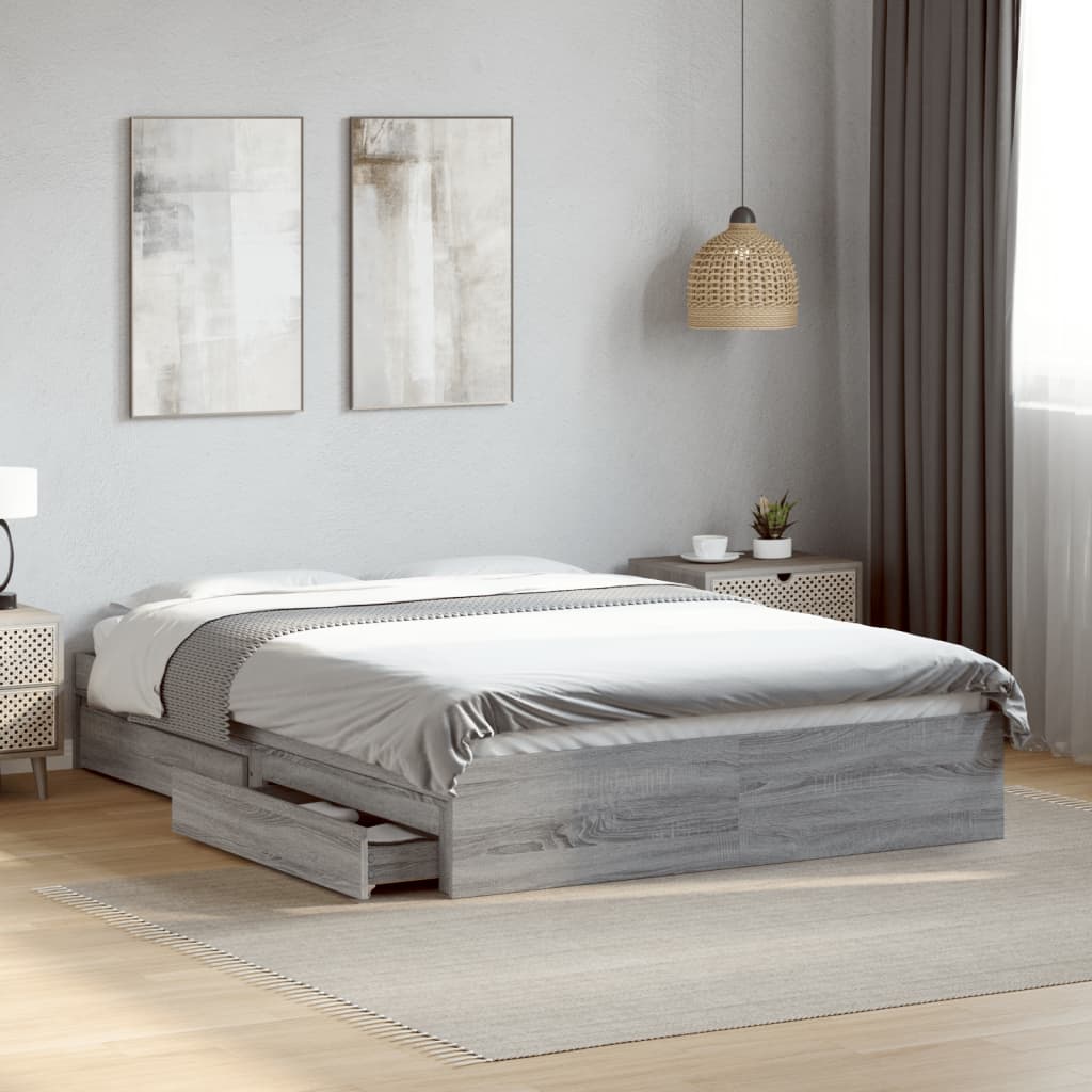 Bed Frame with Drawers without Mattress Grey Sonoma 120x190 cm Small Double