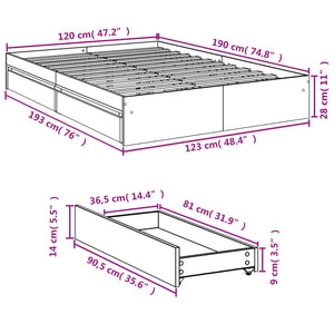 Bed Frame with Drawers without Mattress Brown Oak 120x190 cm Small Double