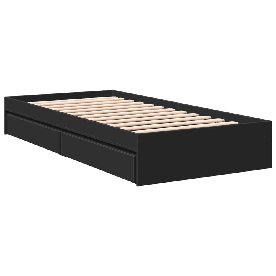 Bed Frame with Drawers Black 90x190 cm Single Engineered Wood