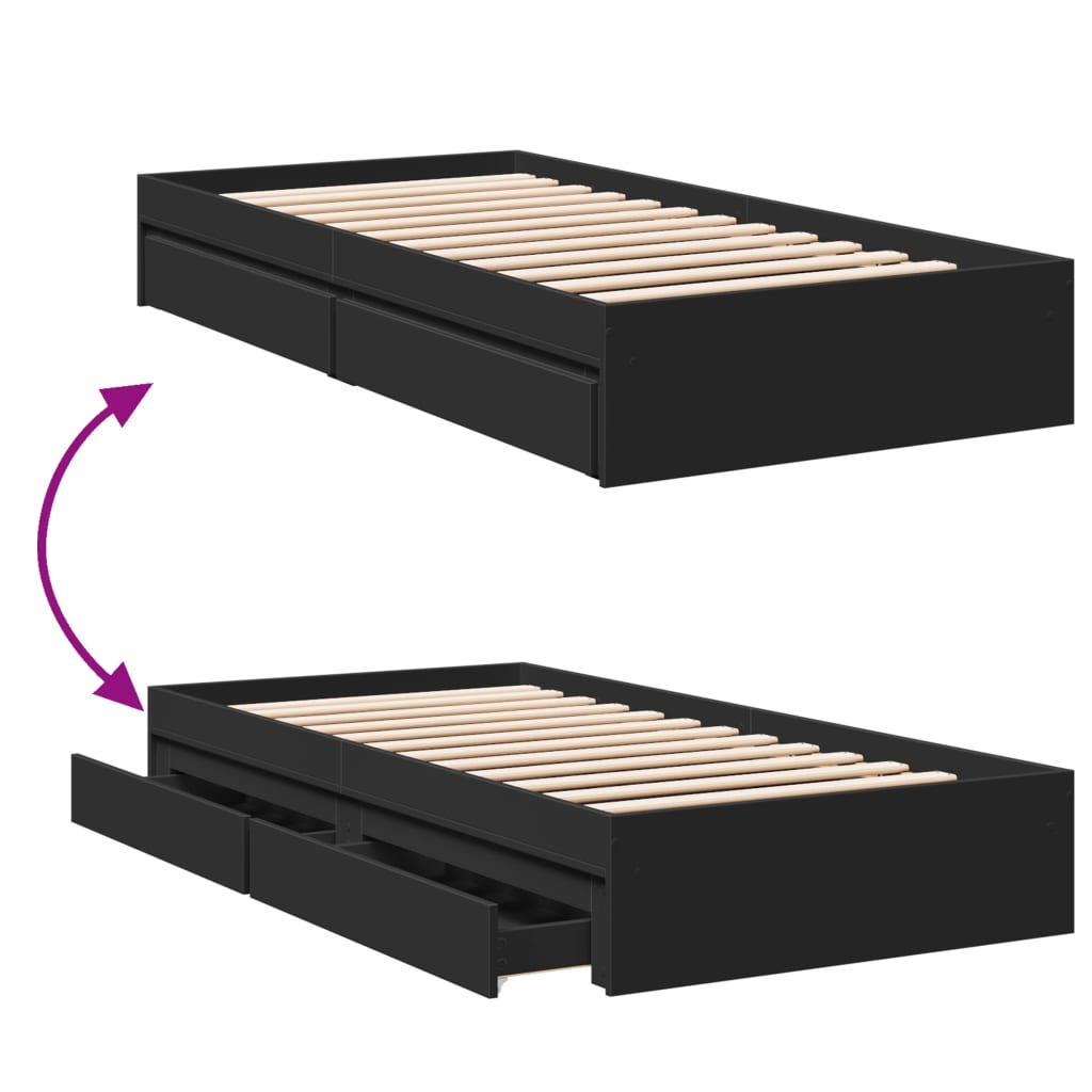 Bed Frame with Drawers without Mattress Black 90x190 cm Single