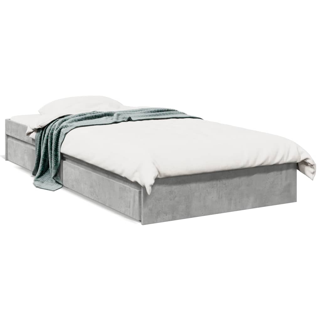 Bed Frame with Drawers without Mattress Concrete Grey 90x190 cm Single