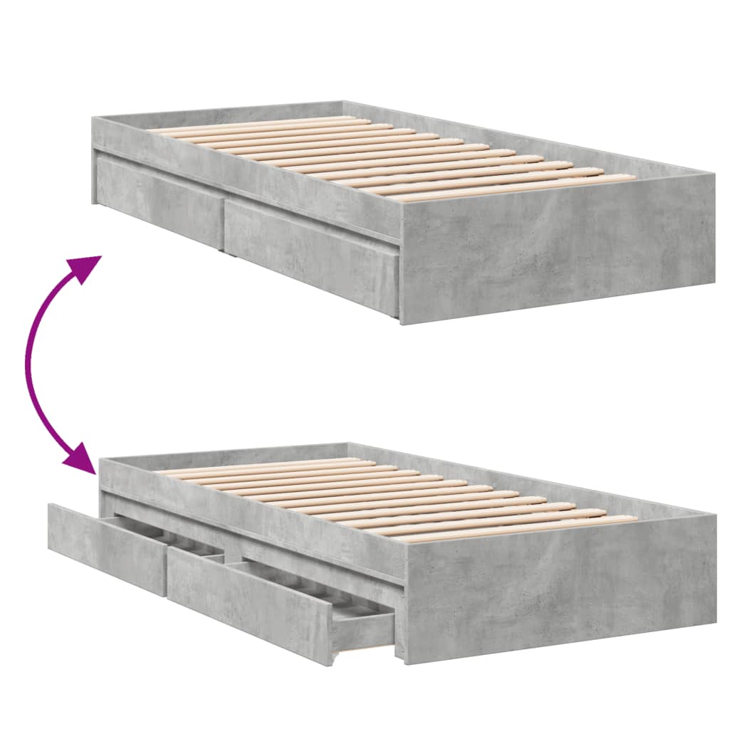 Bed Frame with Drawers without Mattress Concrete Grey 90x190 cm Single