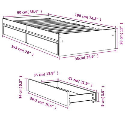 Bed Frame with Drawers without Mattress Concrete Grey 90x190 cm Single