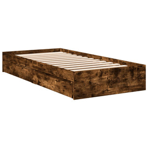 Bed Frame with Drawers without Mattress Smoked Oak 90x190 cm Single