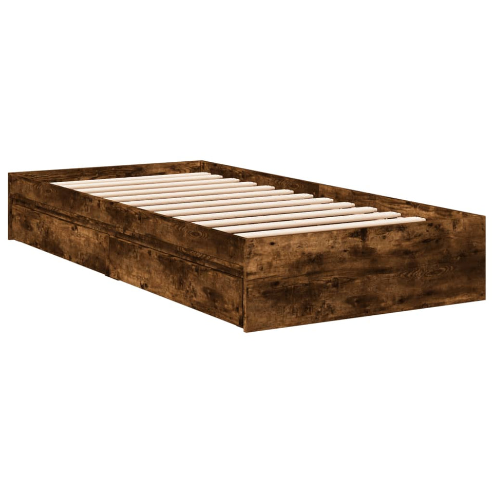 Bed Frame with Drawers without Mattress Smoked Oak 90x190 cm Single