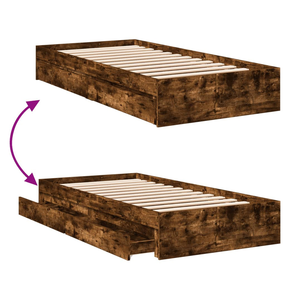 Bed Frame with Drawers without Mattress Smoked Oak 90x190 cm Single