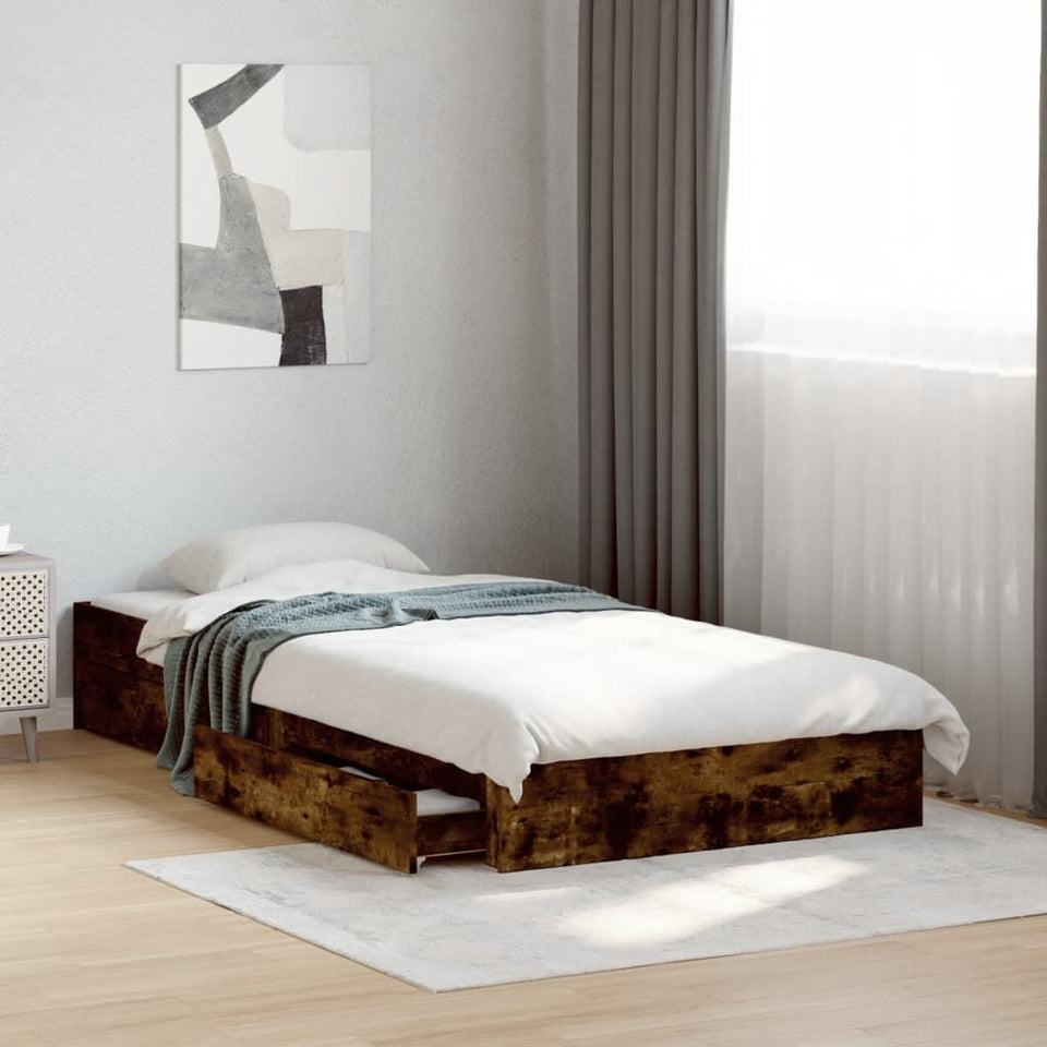 Bed Frame with Drawers without Mattress Smoked Oak 90x190 cm Single