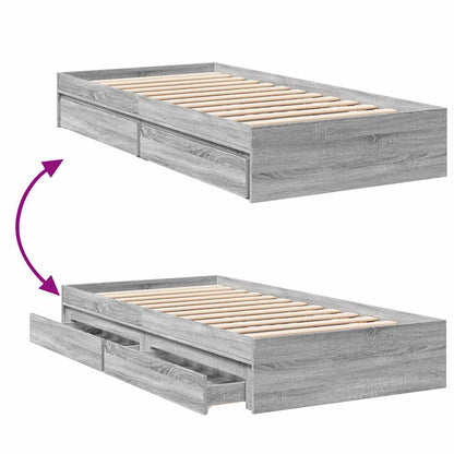 Bed Frame with Drawers without Mattress Grey Sonoma 90x190 cm Single