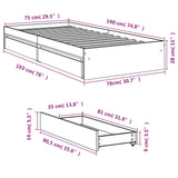 Bed Frame with Drawers without Mattress White 75x190 cm Small Single