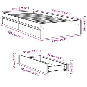 Bed Frame with Drawers without Mattress Sonoma Oak 75x190 cm Small Single